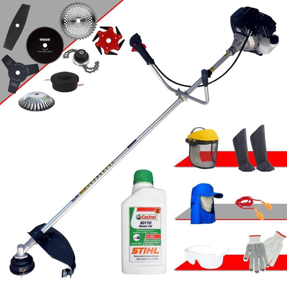 Roçadeira Com Sistema Antivibração Toyama RT43LB25A À Gasolina 43cc 1,7HP Alta Rotação Com Carretel Nylon + Kit 7 Opções de Cortes + EPI + ÓLEO STIHL
