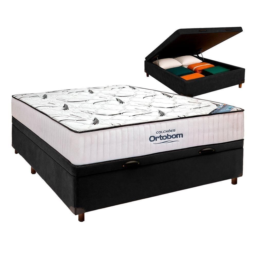 Cama Box Marrom + Colchão Casal High Foam Ortobom