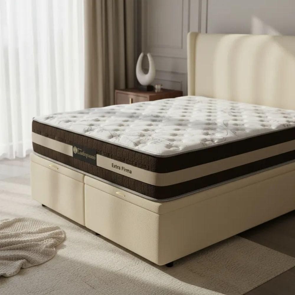 Cama Box Baú Queen Suede + Colchão Esplendor Molas Ensacadas Luckspuma 158x198x75 Cor:bege