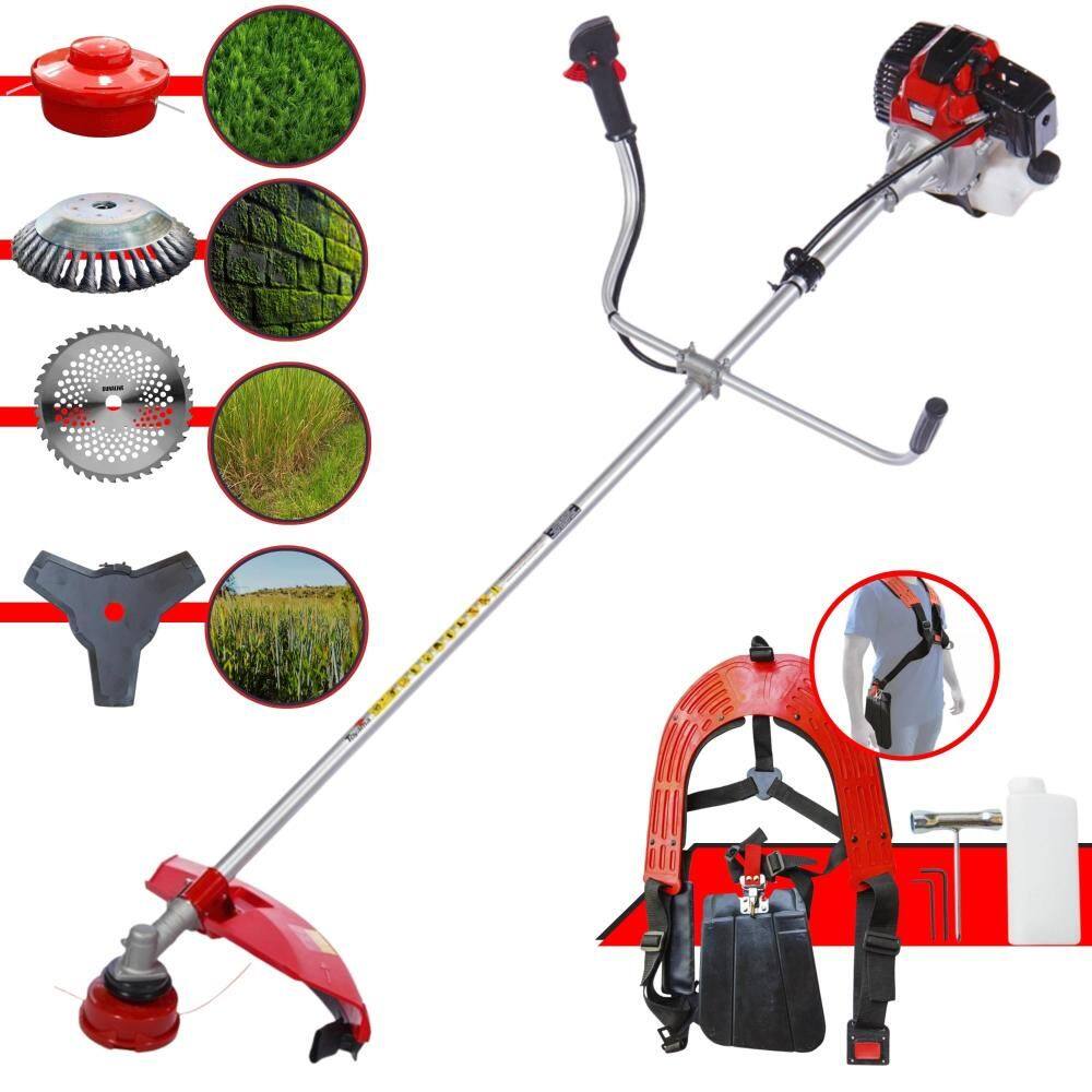 Roçadeira Com Sistema Anti-Vibração Toyama RT52L À Gasolina 2T 52cc 2HP 10.000rpm Com Carretel + Faca 3 Pontas + Faca 40 Dentes Vídea + Escova de Aço
