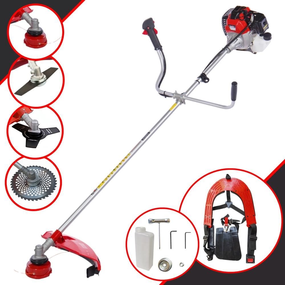 Roçadeira Lateral Toyama RT52L Com Sistema Antivibração 52cc 2HP Máquina de Corta Grama Com Carretel e Faca 3 Pontas + Faca 2 Pontas + Faca 40 Dentes