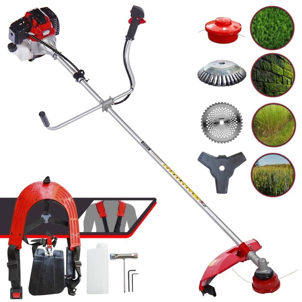 Roçadeira À Gasolina Toyama RT52-L 52cc 2HP 10.000rpm Motor 2T Com Lâmina 3 Pontas + Lâmina 40 Dentes de Vídea + Escova de Aço + Carretel de Nylon