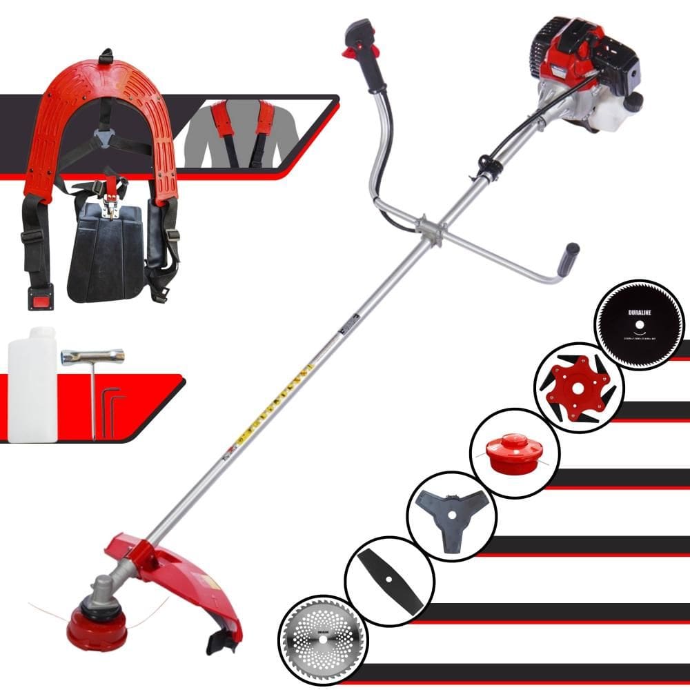 Roçadeira Profissional Completa Toyama RT52-L À Gasolina 2 Tempos 52cc 2HP de Potência Alta Rotação Com Carretel de Nylon + Kit 5 Lâminas de Cortes