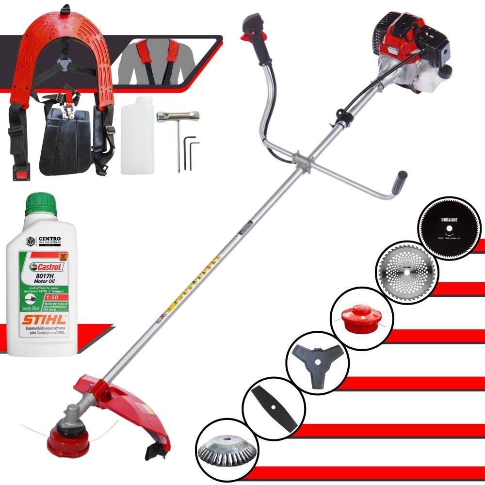Roçadeira Com Sistema Anti-Vibração Toyama RT52L À Gasolina 52cc 2HP Com 6 Opções de Cortes, Carretel + Kit 4 Facas + Escova de Aço + ÓLEO STIHL 2T