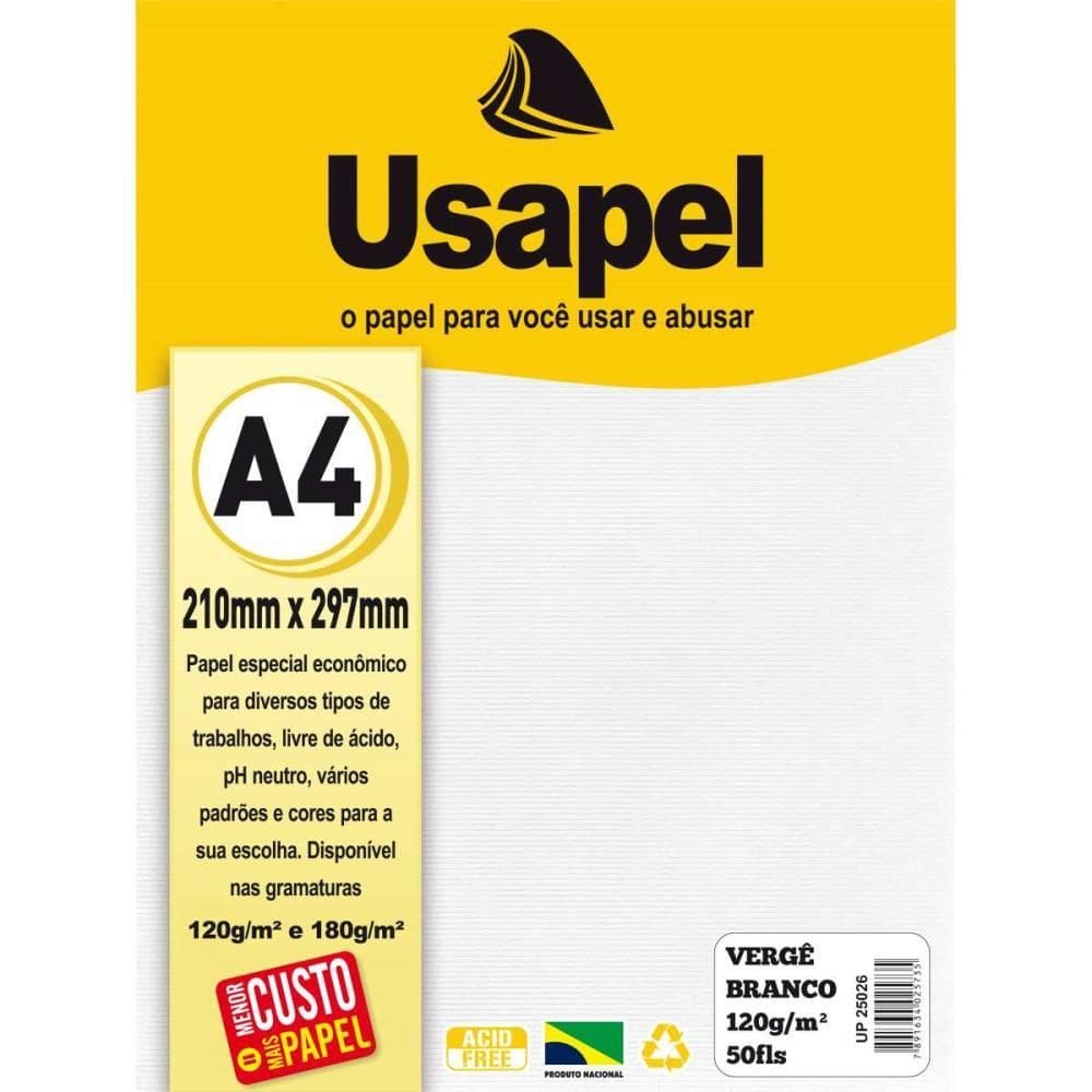 Papel A4 Vergê Usapel Branco 120g. 50fls - Filiperson