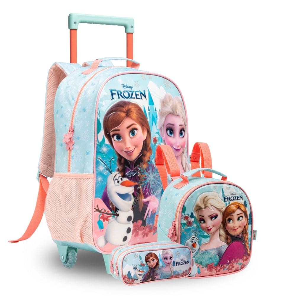 Mochila Rodas Lancheira Térmica Estojo Duplo Frozen Disney