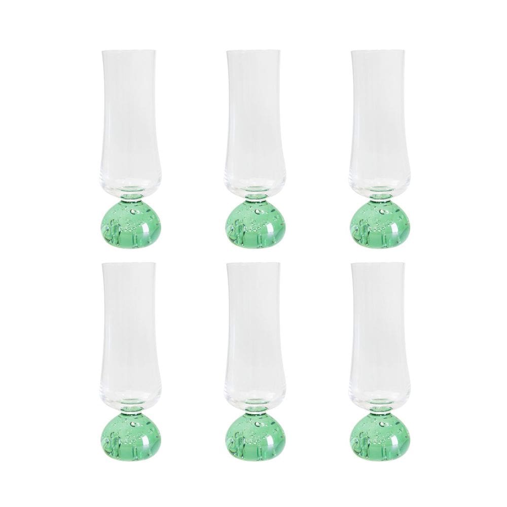 Conjunto 6 Taças de Champanhe Vidro Base Verde 240ML 18,5cm GI0054 BTC
