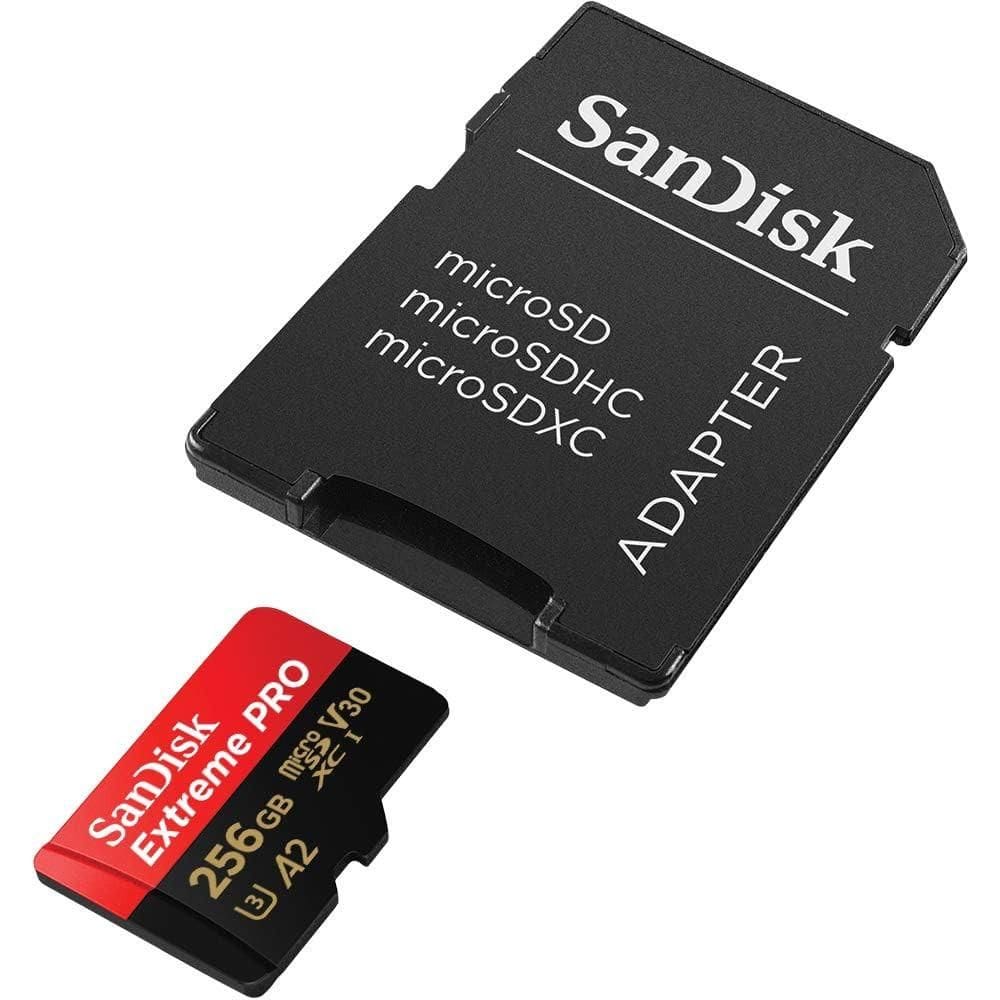 Cartão Micro SD 256GB Sandisk Extreme PRO com adaptador, captura de vídeo 4K UHD e Full HD, SDSQXCD-256G-GN6MA