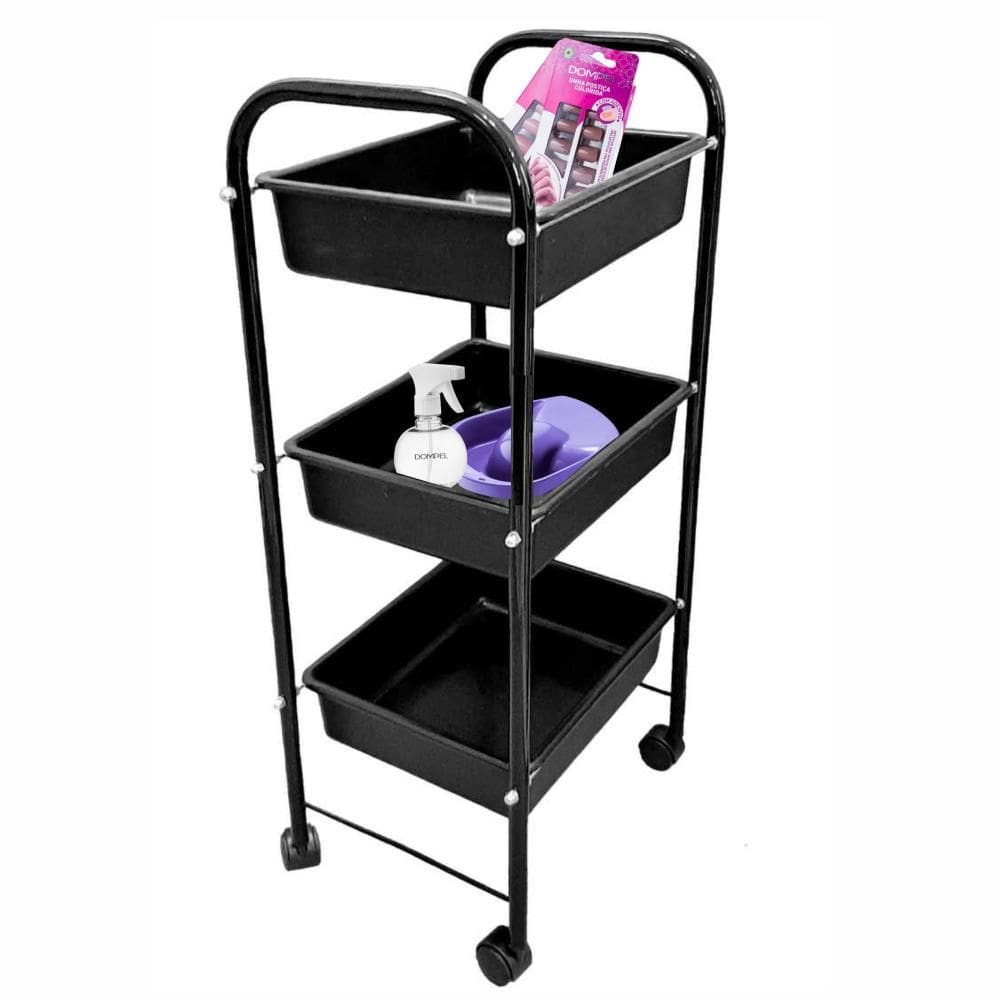 Carrinho Auxiliar Estética -  3 BANDEJAS PRETO