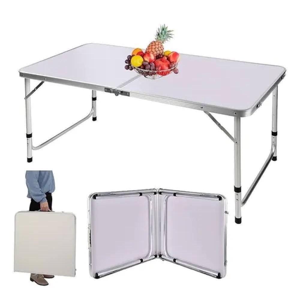 Mesa Dobrável Em Alumínio 120x60cm Com Tampo Em Mdf – Vira Maleta Portátil Para Camping, Praia E Festas