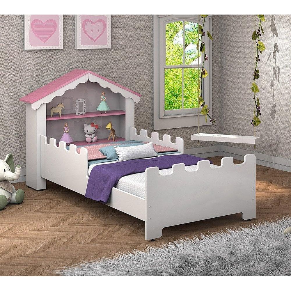 Cama Infantil Magia Branca e Rosa com Colchão Vitamov
