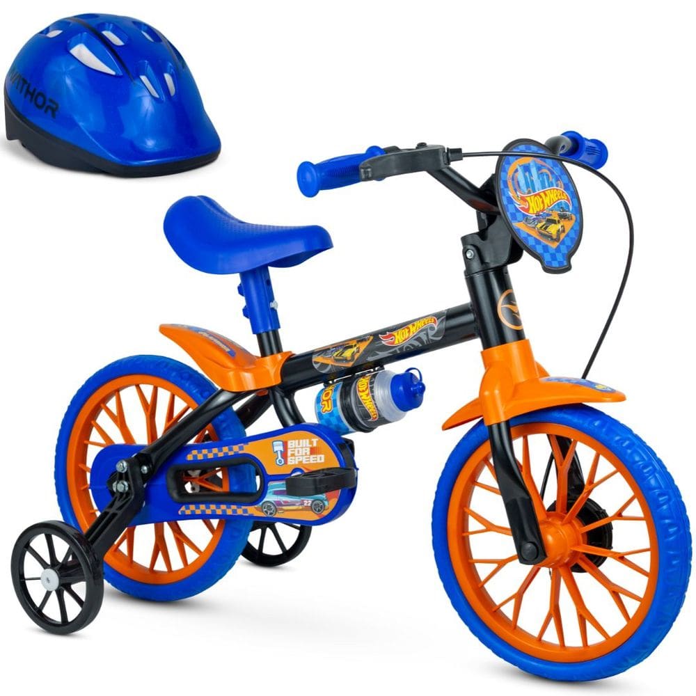 Bicicleta Hot Wheels Aro 12 Infantil com Capacete Nathor