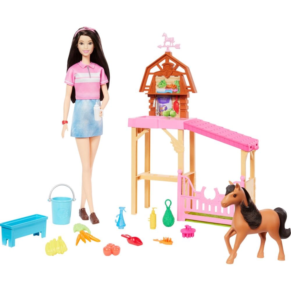 Conjunto de brinquedos Barbie Toy Stable com boneca moderna e pequeno pônei de brinquedo