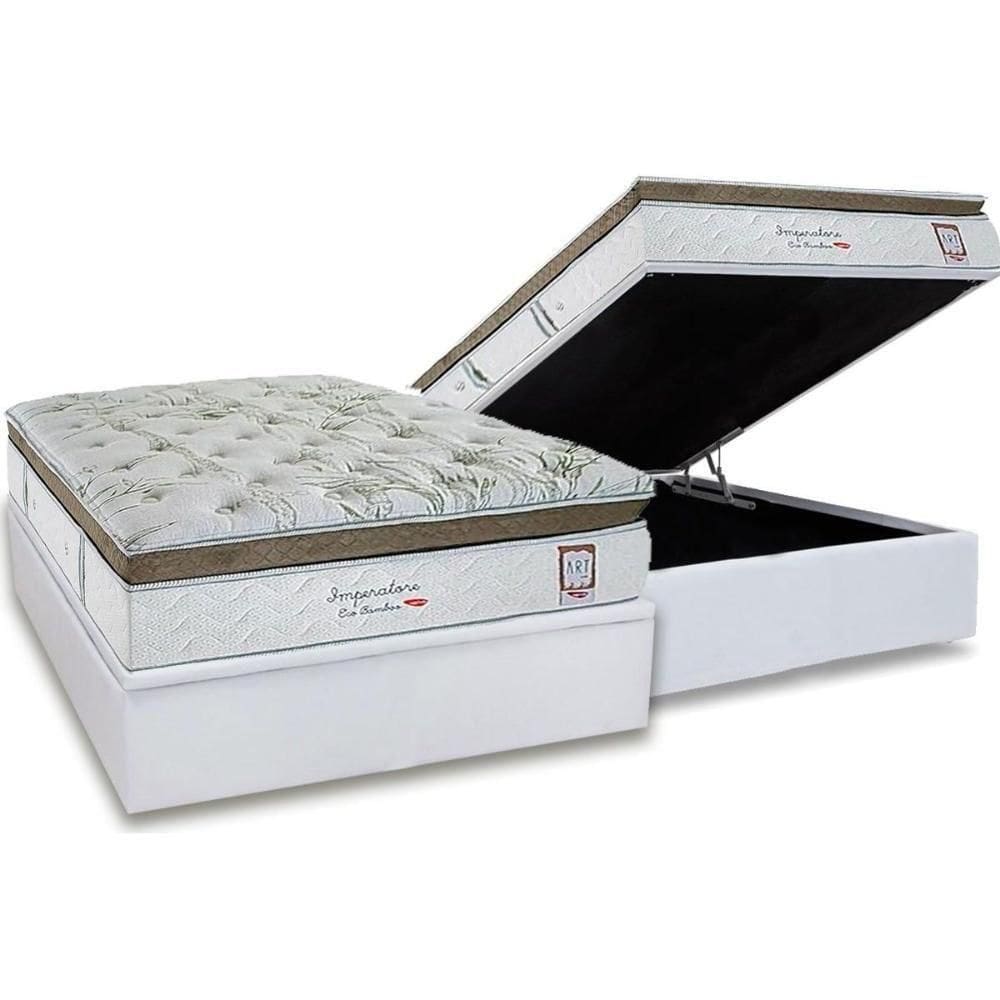 Conjunto Box Baú Casal: Colchão Molas Herval Ensacadas Imperatore Eco Bamboo + Base Crc Linhão White (138x188)