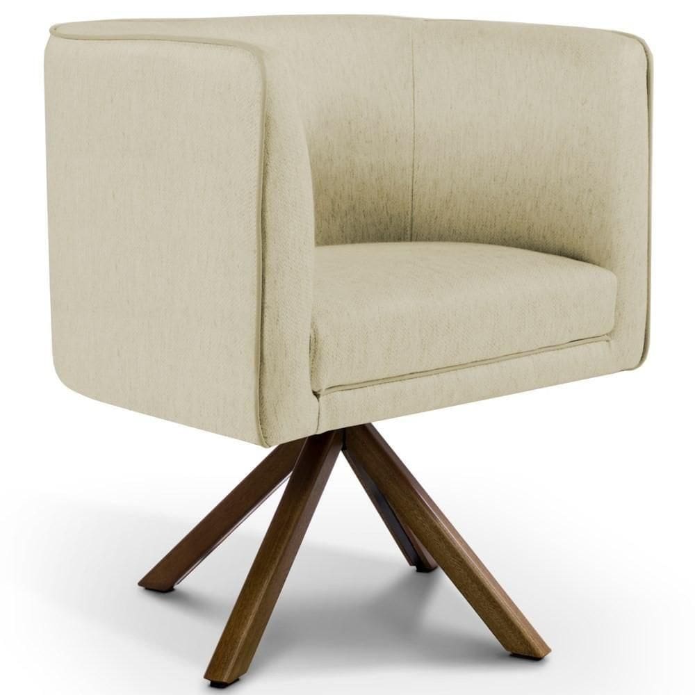 Poltrona Decorativa Giratória Base Giromad Madeira Betina C-129 Linho Bege - Domi