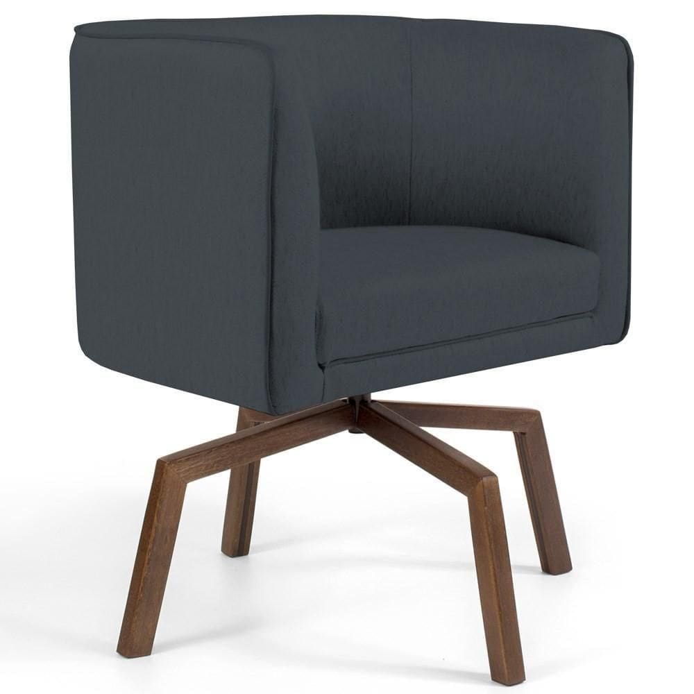 Poltrona Decorativa Giratória Base Ka Madeira Betina C-317 Veludo Cinza - Domi