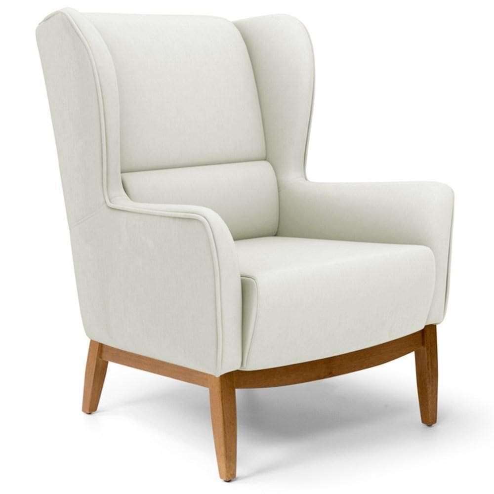 Poltrona Decorativa Base Manu Madeira Milena C-26 Sintético Bege - Domi