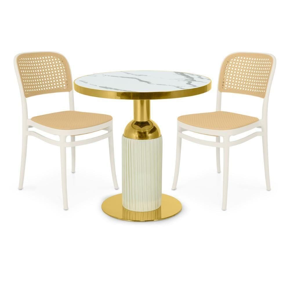 Conjunto Mesa De Jantar Redonda Imperial 70cm Branca Com 2 Cadeiras Roma - Branco