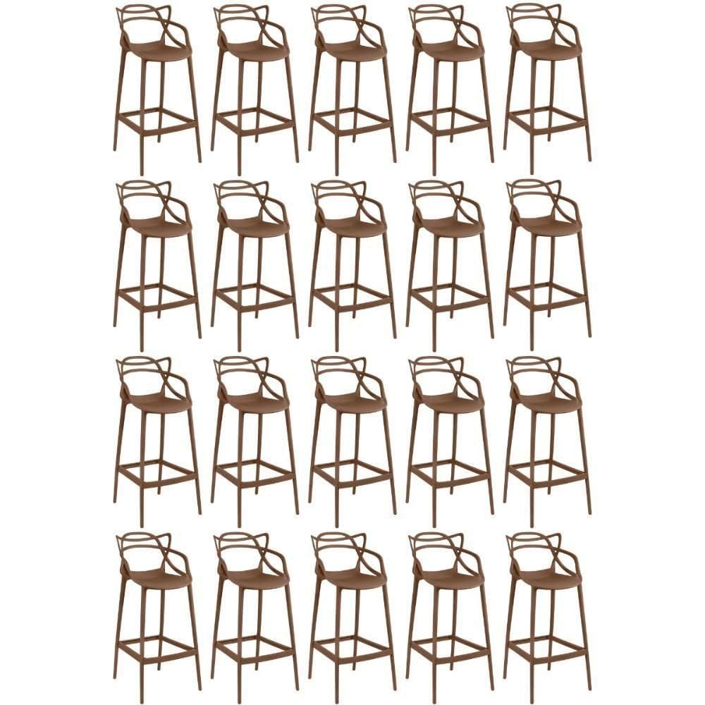 Kit 20 Banquetas Allegra Com Encosto Design Cozinha/bancada - Marrom