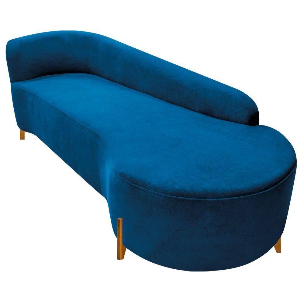 Divã Recamier Orgânico França 220cm Lado Dir Pés Madeira Linho Cor Azul Royal