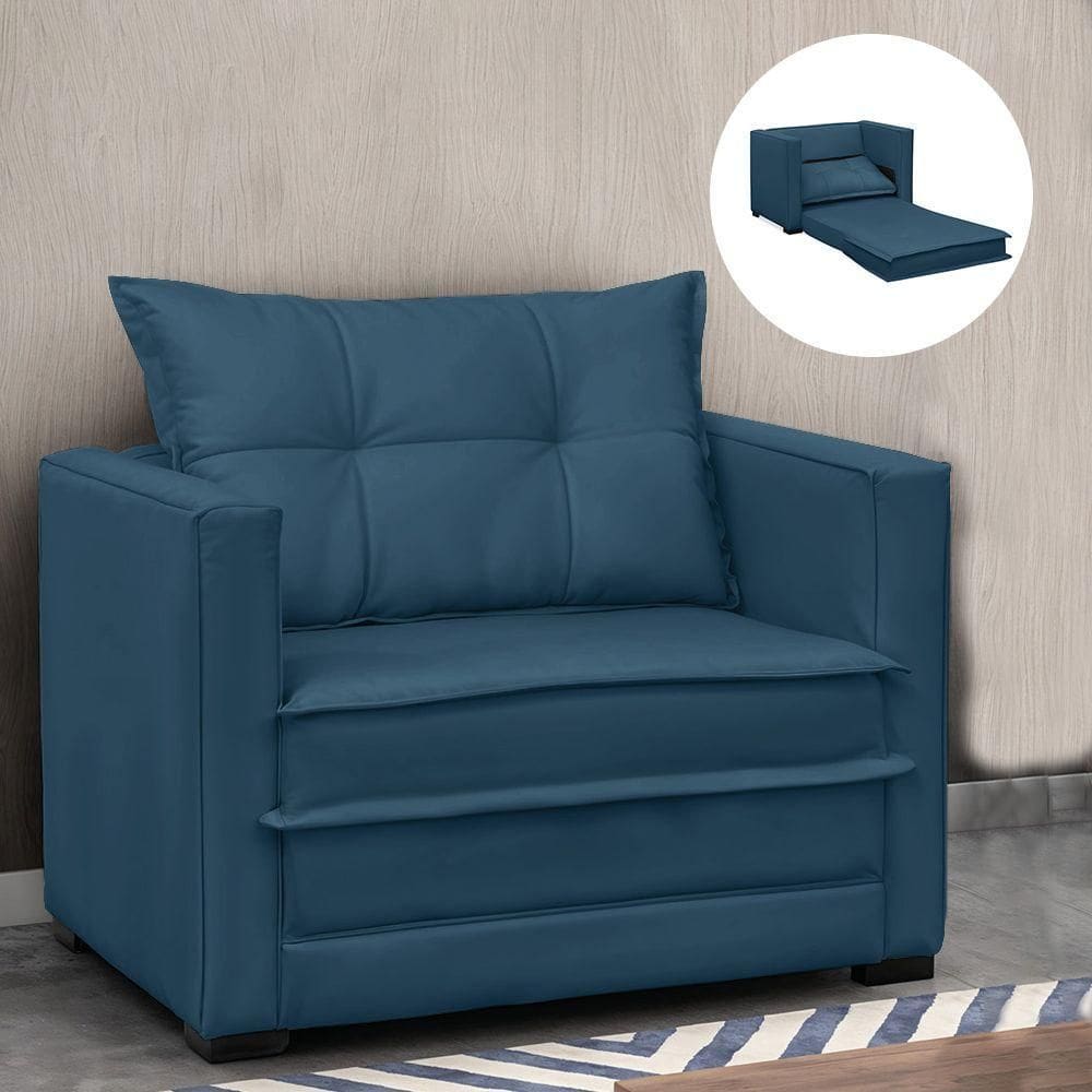 Poltrona Cama Retrátil Solteiro Milenni Veludo Azul Marinho B03 - D`rossi