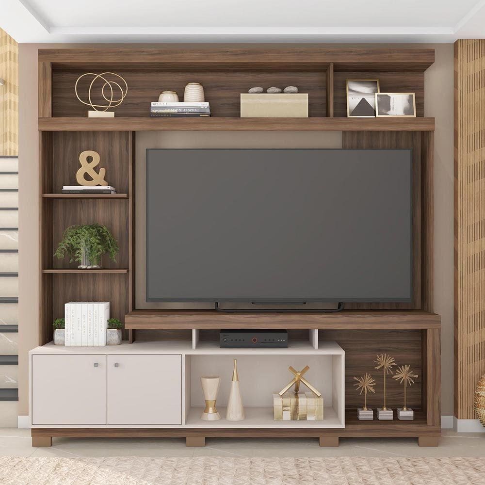 Estante Tv 70 Pol 210cm Sala De Estar Mirel Nogueira/off White C01 - D`rossi