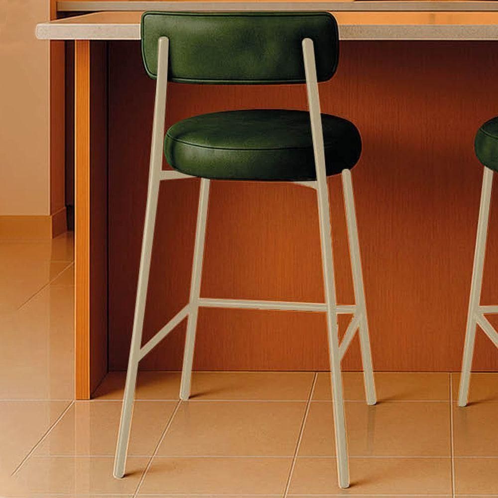 Banqueta Cozinha Alta Com Encosto Industrial Champanhe Londres Pu D03 - D`rossi Cor Verde