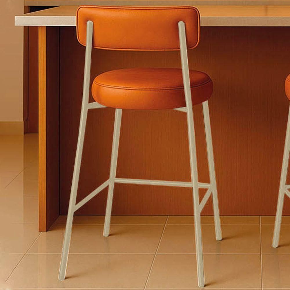 Banqueta Cozinha Alta Com Encosto Industrial Champanhe Londres Pu D03 - D`rossi Cor Whisky