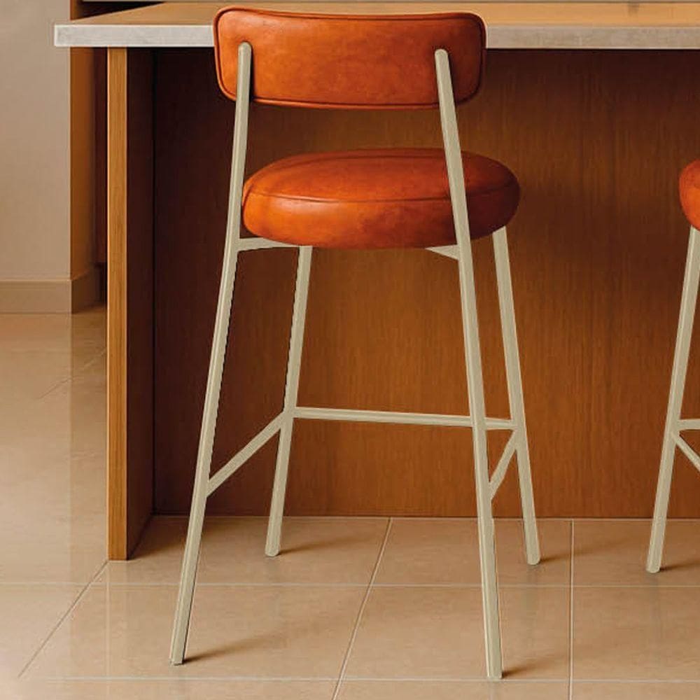 Banqueta Cozinha Alta Com Encosto Industrial Champanhe Londres Pu D03 - D`rossi Cor Nozes