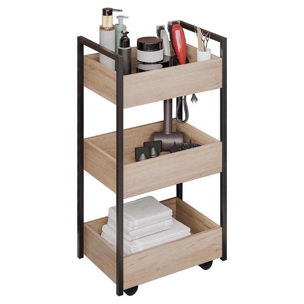 Carrinho Auxiliar Para Salão De Beleza Industrial Liss Z34 Freijó/preto - Mpozenato