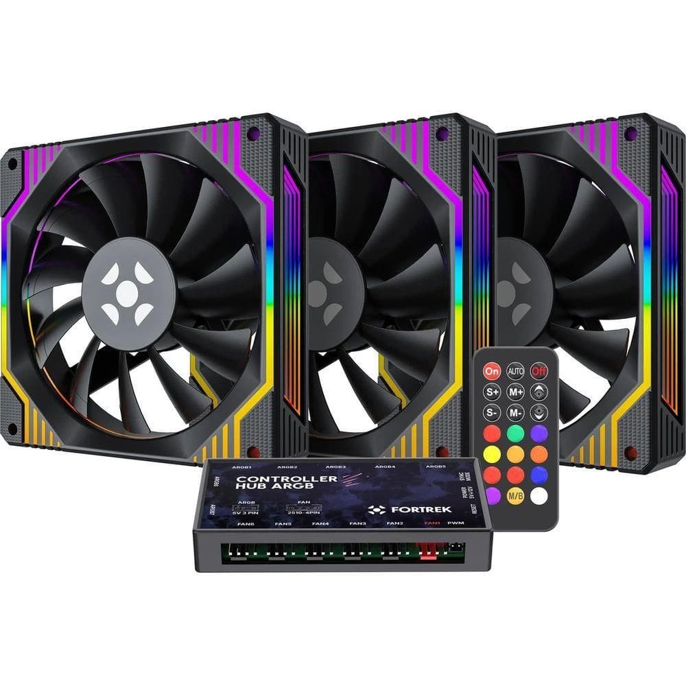Kit Cooler Fan Argb Fortrek Frosty Preto Com Controladora-controle
