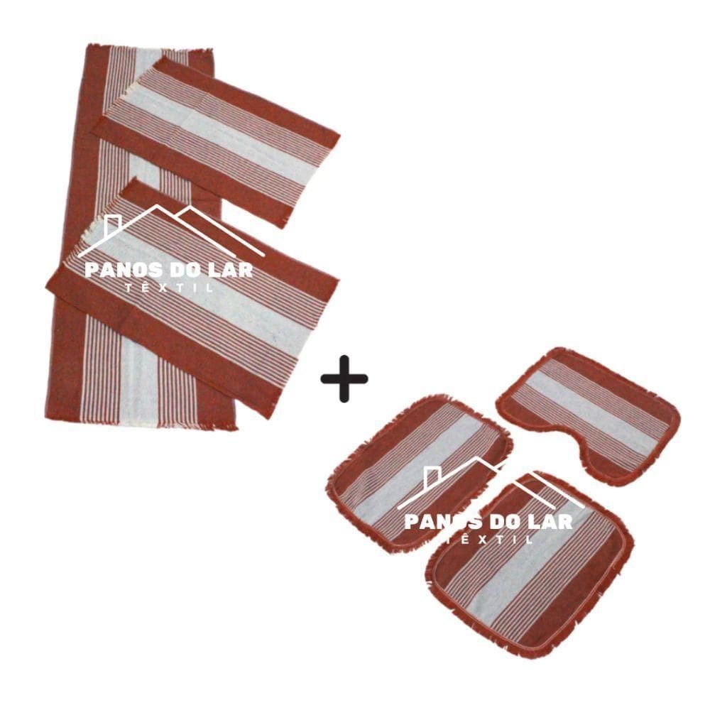 02 Kit De Jogo Decorativo Tapete De Cozinha E Banheiro Passadeira 3 Peças Liso Cor:kit Terracota