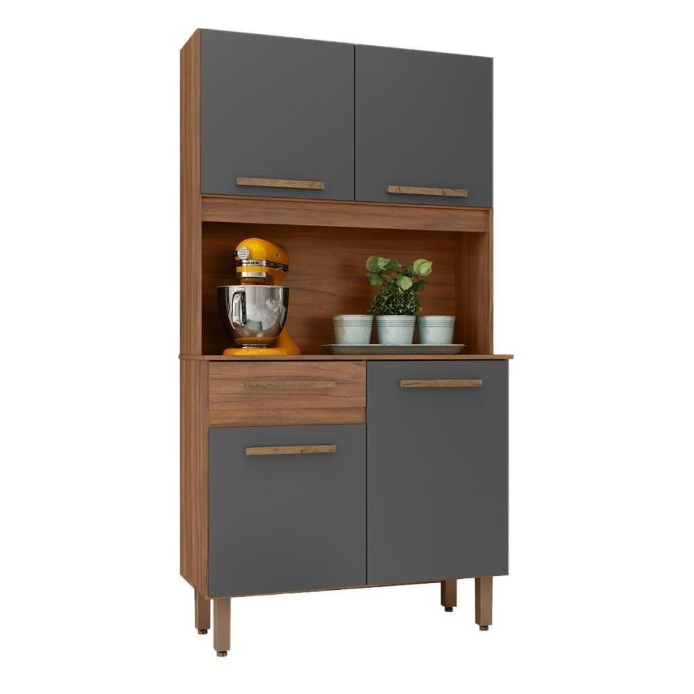 Armario De Cozinha Kit Uruguai 91 Cm 4 Portas E 1 Gaveta Freijo-chumbo