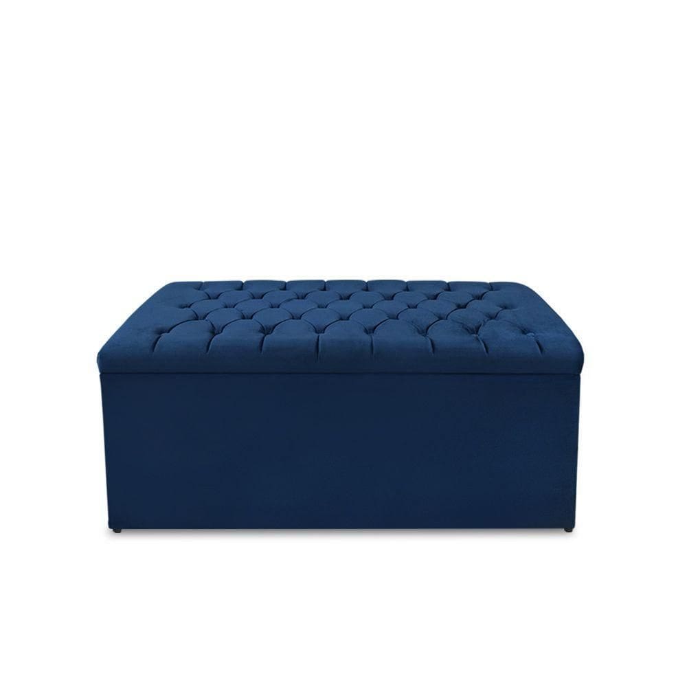 Calçadeira Baú Estofada Dunas Queen 160 Cm - Veludo Azul