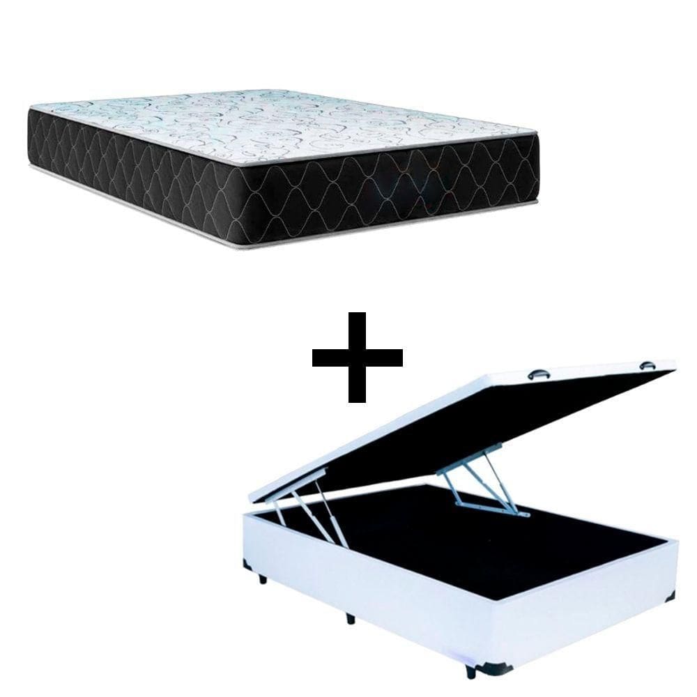 Cama Box Baú Viúva 128 Tecido Sintético Branco Com Colchão Marrocos - Poliéster - Espuma D33 30cm
