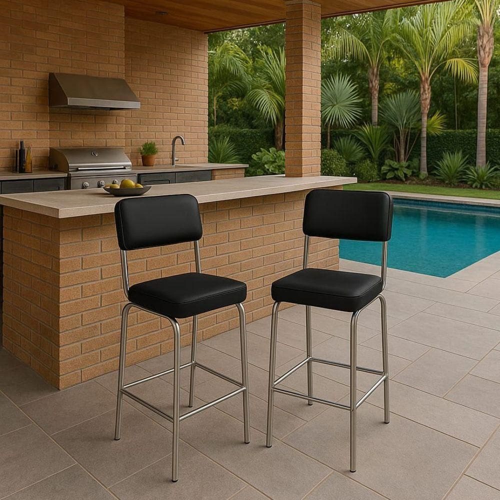 Banqueta Banco Alto Vintage Cromado Gourmet Cozinha Panta