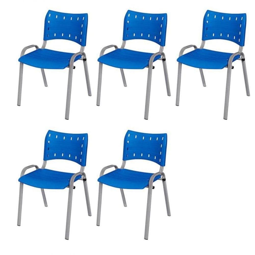 Cadeira Iso Base Cinza , Escritório Azul Kit 5 Un