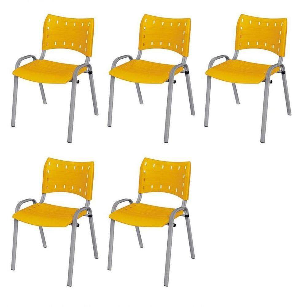 Cadeira Iso Base Cinza , Escritório Amarelo Kit 5 Un