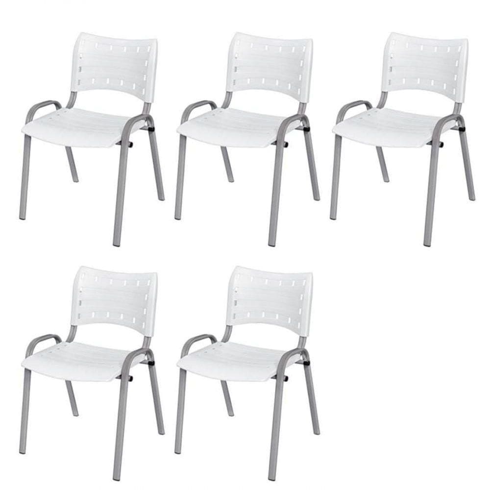 Cadeira Iso Base Cinza , Escritório Branco Kit 5 Un