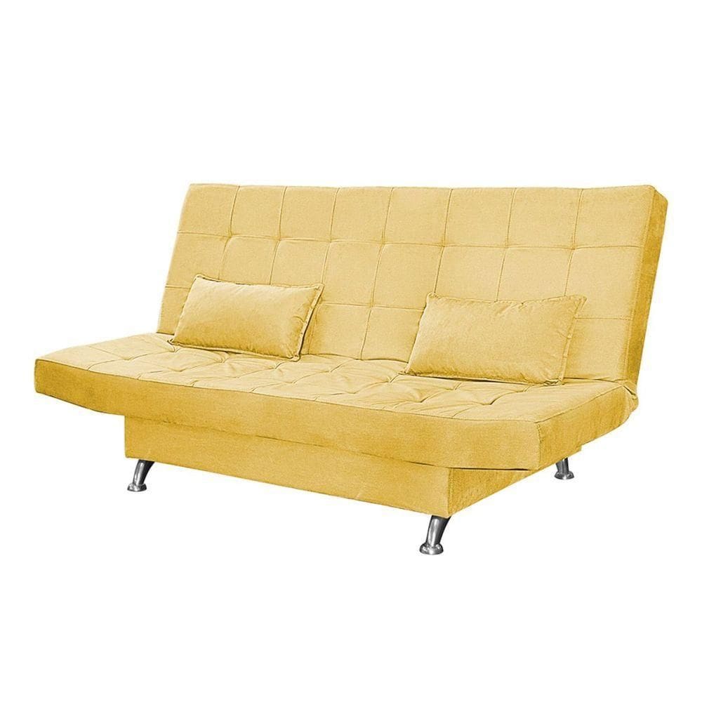 Sofá Cama Casal Com Almofadas Gabriella Suede Amarelo