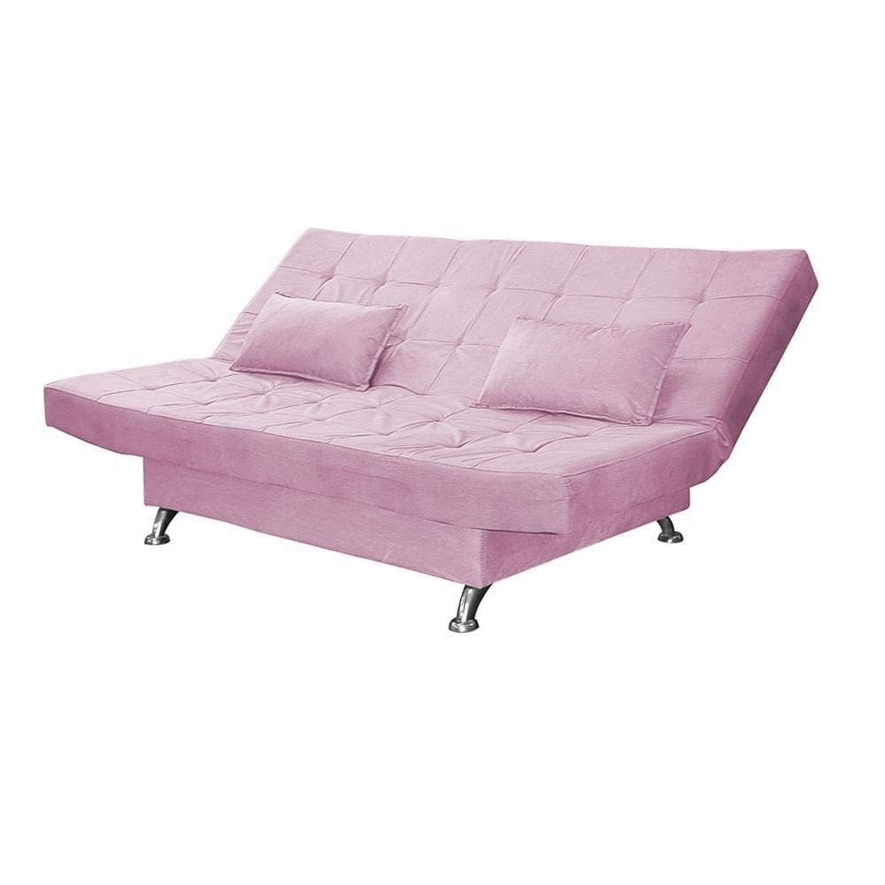 Sofá Cama Casal Com Almofadas 3 Lugares Gabriella Suede Rosê