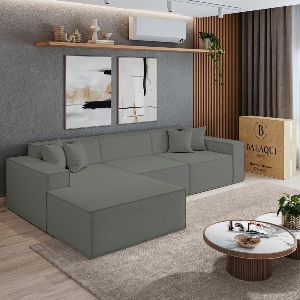 Sofá Luma 3 Lugares 2,75m Com Chaise Compactair - Balaqui Grafite