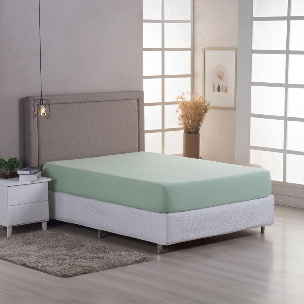 Lençol De Baixo Minimal Casal Avulso Com Elástico 01 Peça Malha 100% Algodão - Verde