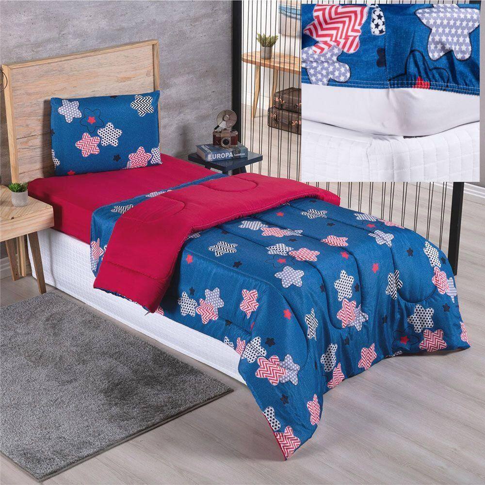 Kit Coordenado Edredom Com Lençol Solteiro Alegria - Star - 100% Poliéster