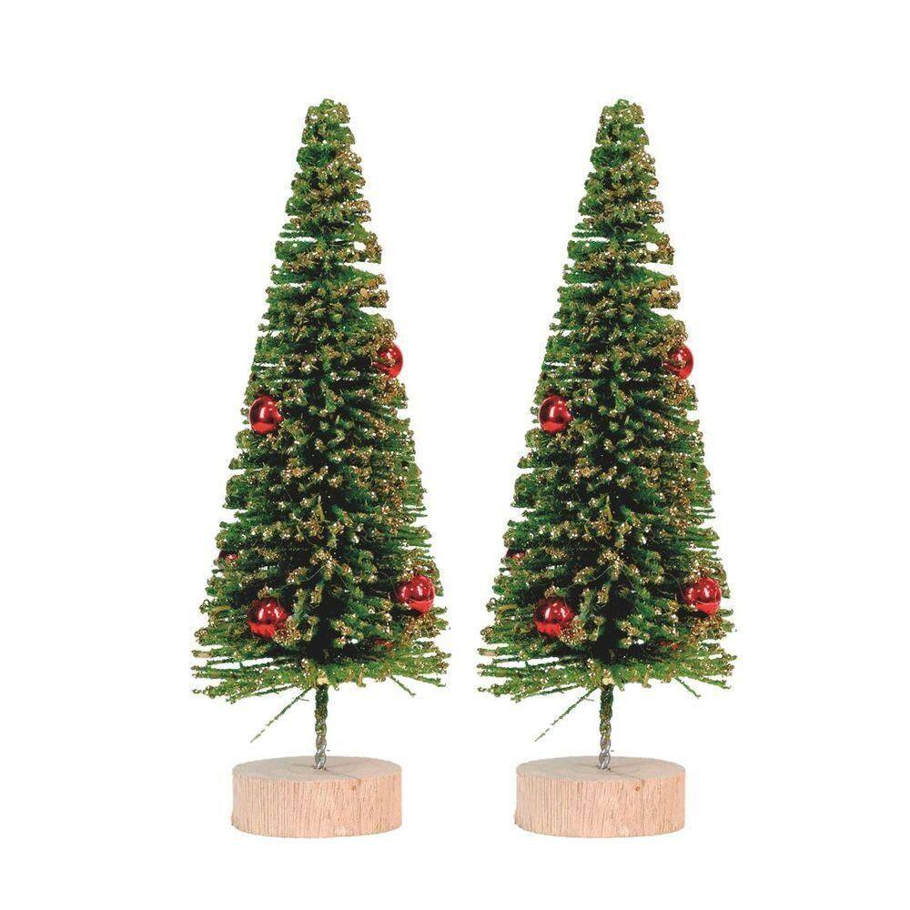 Jogo 2 Pinheiros Decor Natal Glitter Dourado Enfeite De Mesa 20cm - Magizi