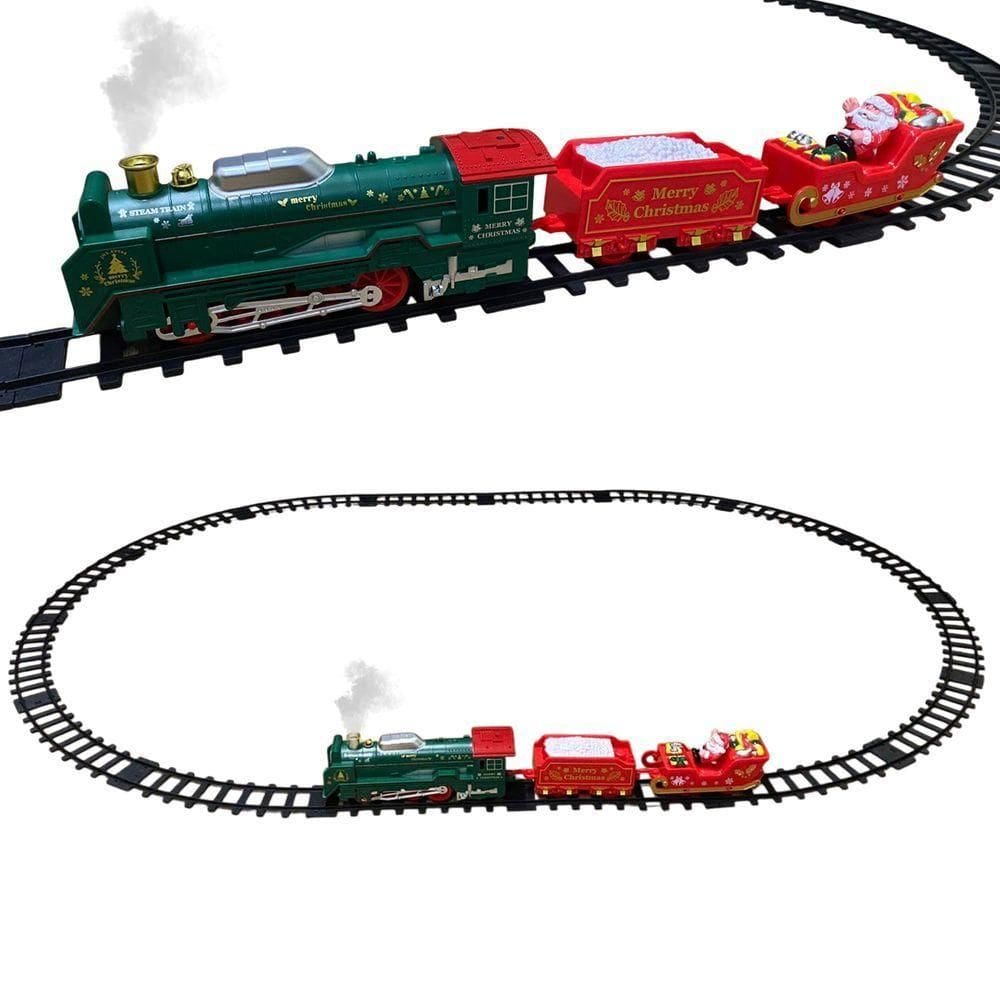 Trem Eletrico Solta Fumaca Trenzinho Luz Som Arvore Natal Natalino Decoraçao Cenario Vitrine Loja Shopping Casa Enfeite