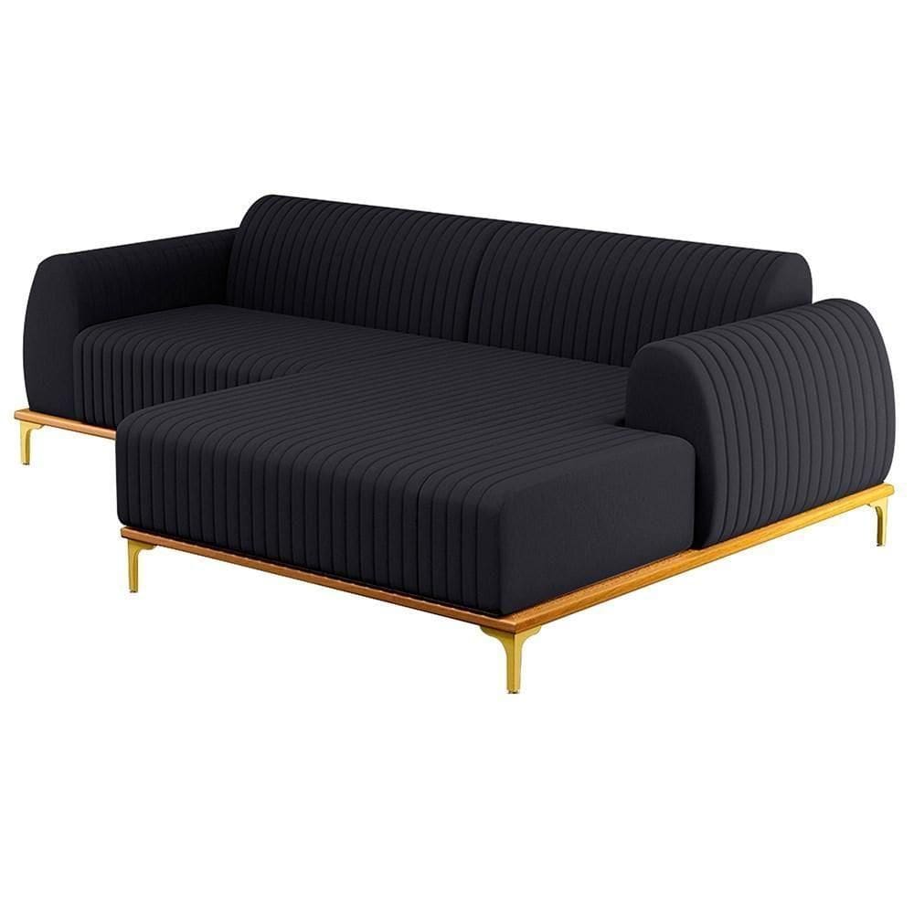 Sofá 265cm 4 Lugares Com Chaise Direito Pés Gold Molino D-465 Linho - Domi