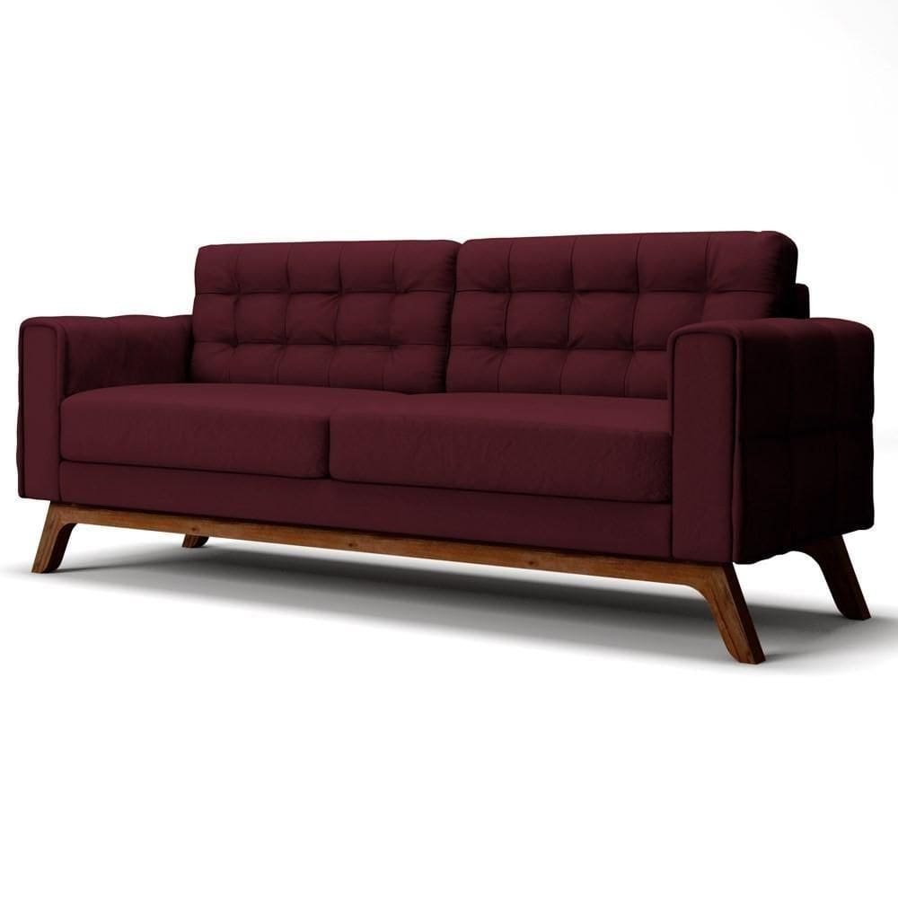 Sofá 230 Cm 3 Lugares Sandero C-278 Veludo Marsala - Domi
