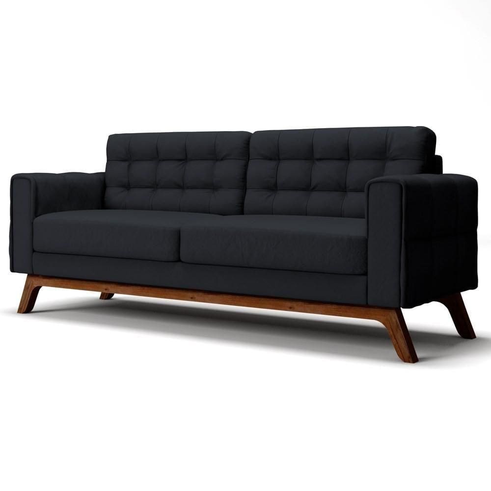 Sofá 180 Cm 3 Lugares Sandero C-300 Veludo Preto - Domi