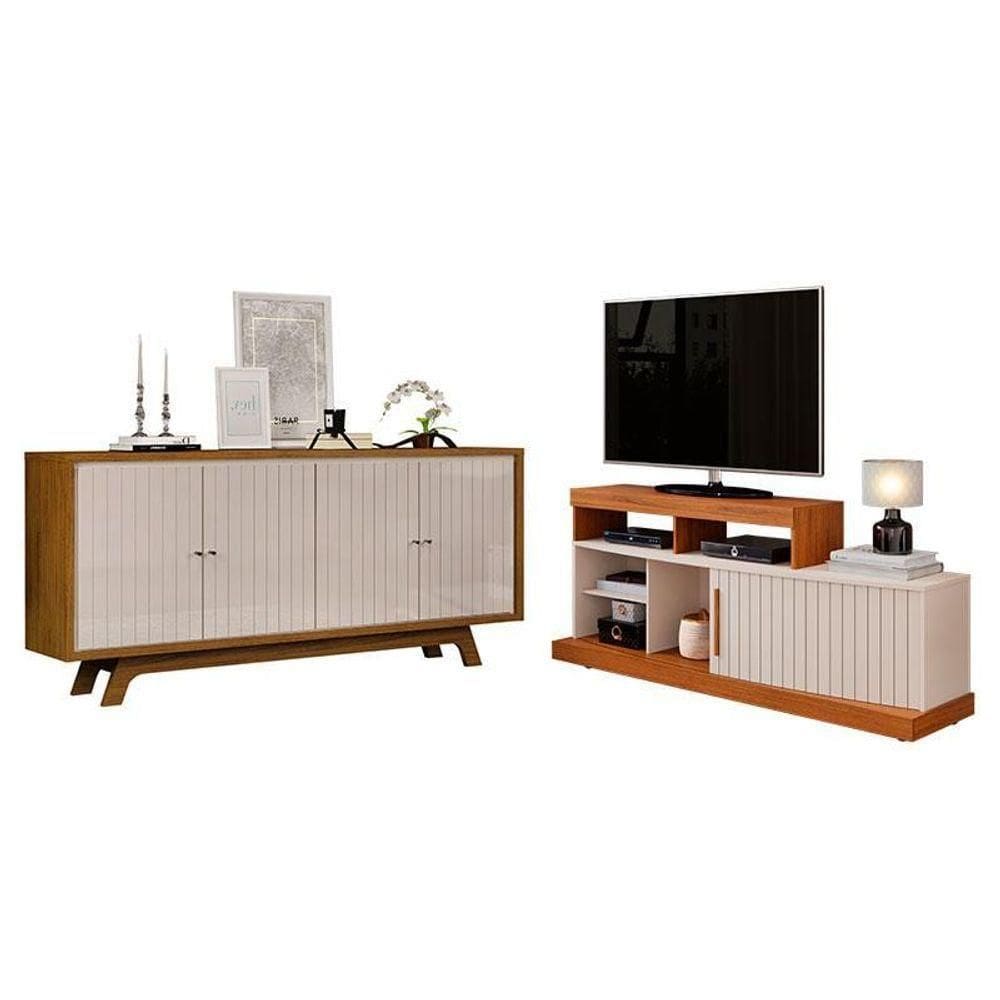 Rack Bancada Valle E Aparador Buffet Salle Freijó Off White – Dj Móveis